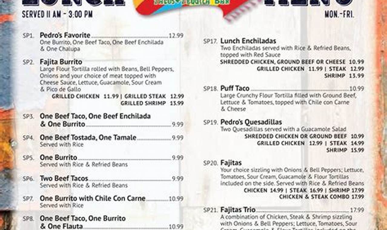 Pedro's Mexican Food Menu: Explore Delicious Options Now! | World’s Most Delicious Foods: Must-Try Dishes from Every Country